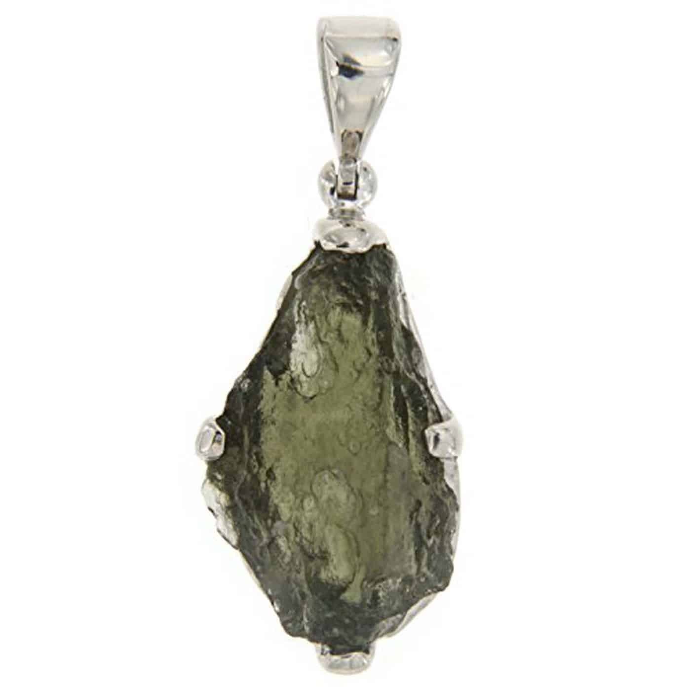 Starborn Natural Rough Moldavite Prong Set Pendant in Sterling Silver (7-11ct)