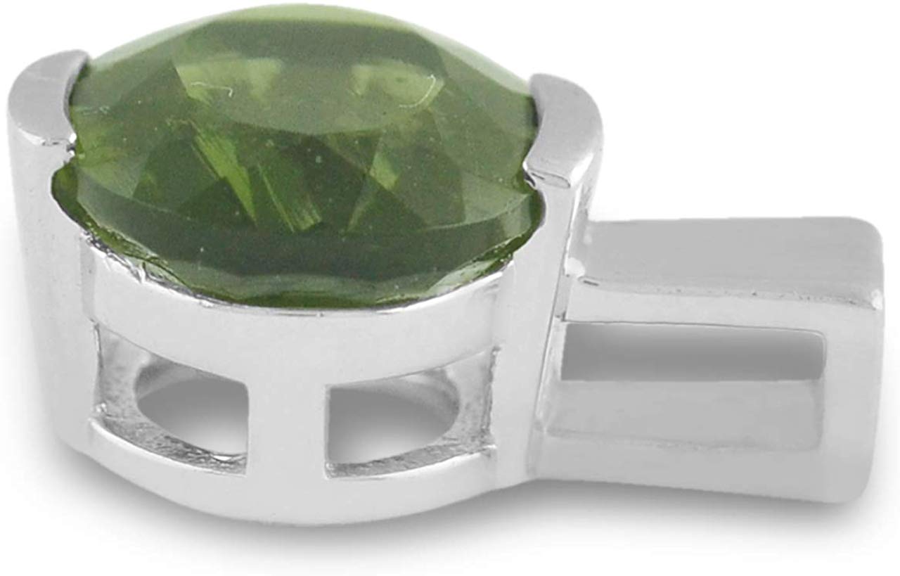 Sterling Silver Channel Set Oval Shaped Faceted Moldavite Pendant