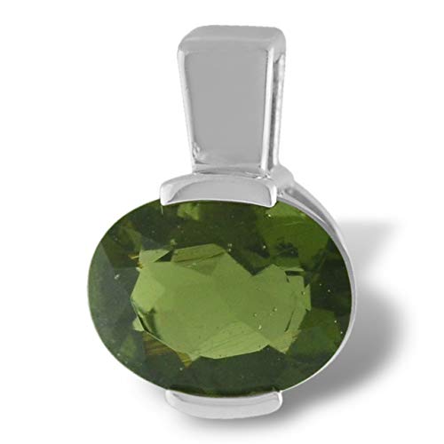 Sterling Silver Channel Set Oval Shaped Faceted Moldavite Pendant