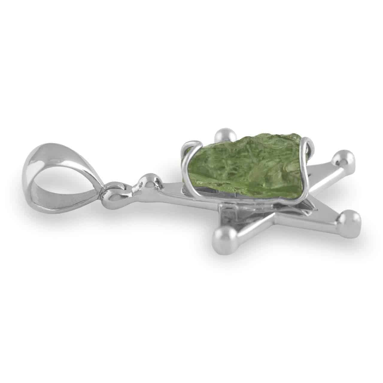 Starborn Natural Moldavite Star Cage Pendant in Sterling Silver