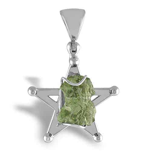 Starborn Natural Moldavite Star Cage Pendant in Sterling Silver