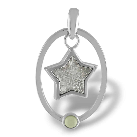 Starborn Moldavite and Muonionalusta Star Pendant in Sterling Silver