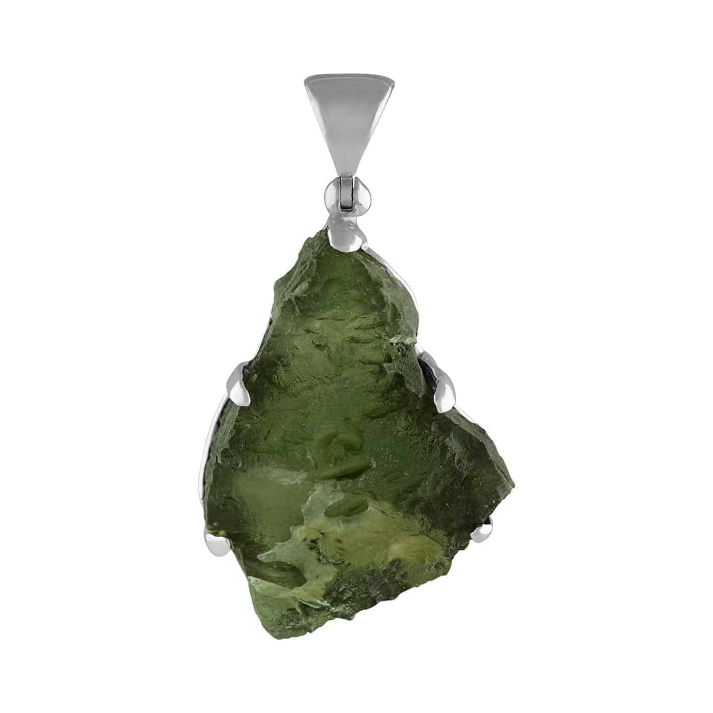 Starborn Natural Rough Moldavite Prong Set Pendant in Sterling Silver (15-20ct)