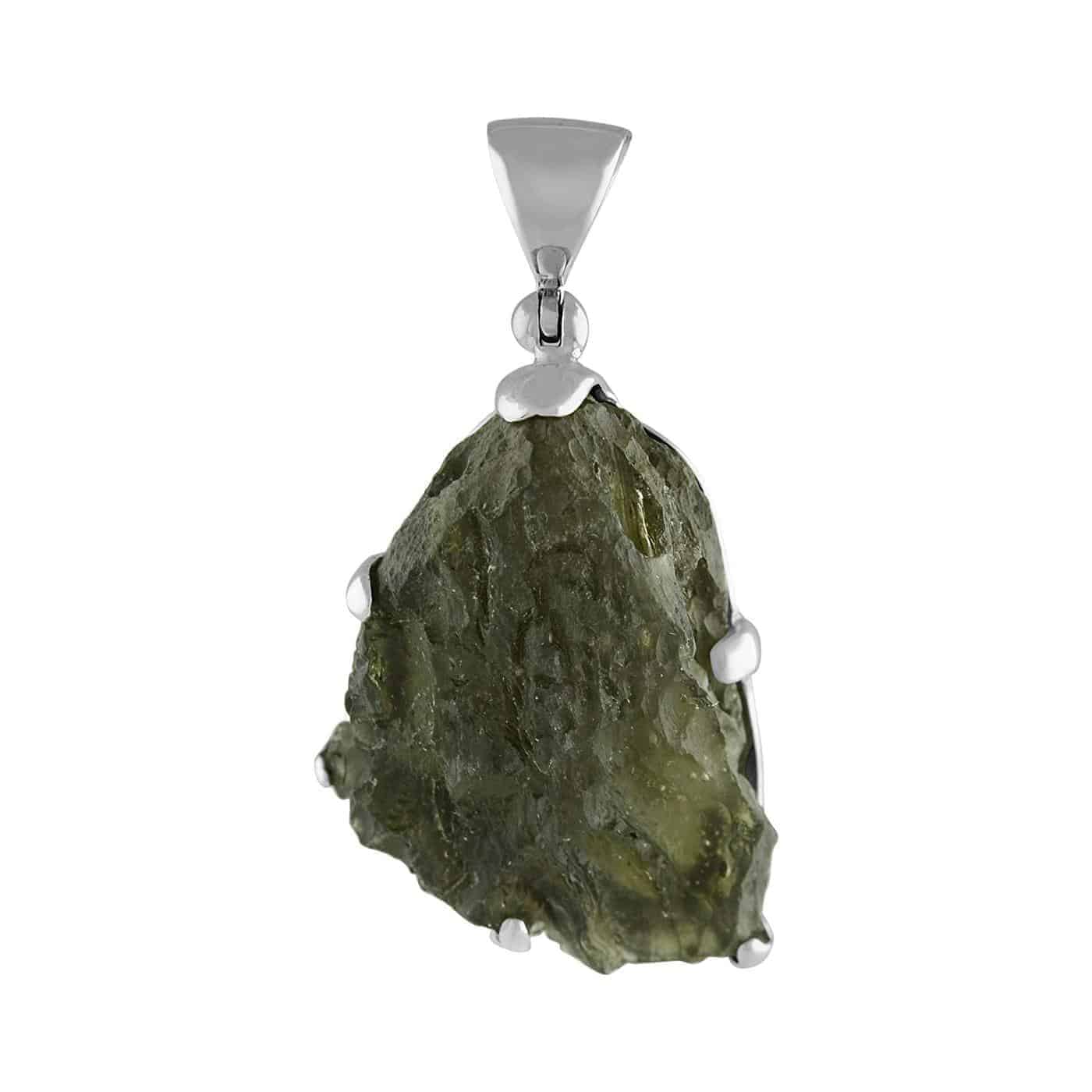 Starborn Natural Rough Moldavite Prong Set Pendant in Sterling Silver (15-20ct)