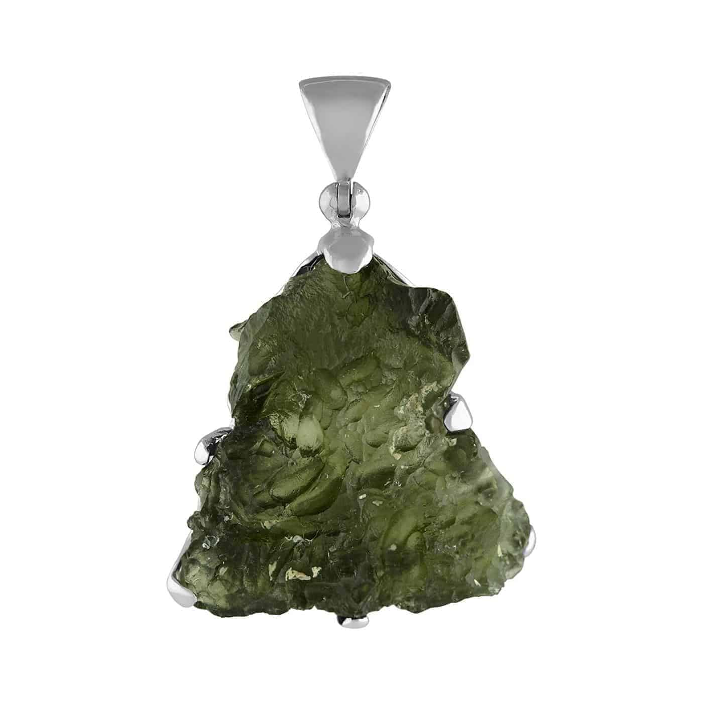 Starborn Natural Rough Moldavite Prong Set Pendant in Sterling Silver (15-20ct)
