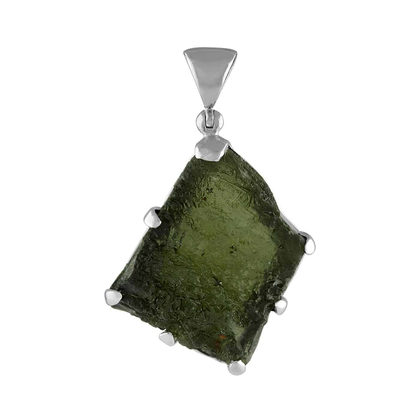 Starborn Natural Rough Moldavite Prong Set Pendant in Sterling Silver (15-20ct)