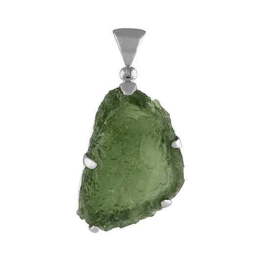 Starborn Natural Rough Moldavite Prong Set Pendant in Sterling Silver (15-20ct)