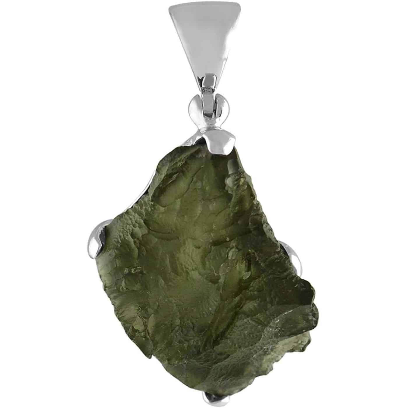 Starborn Natural Rough Moldavite Prong Set Pendant in Sterling Silver (20-30ct)