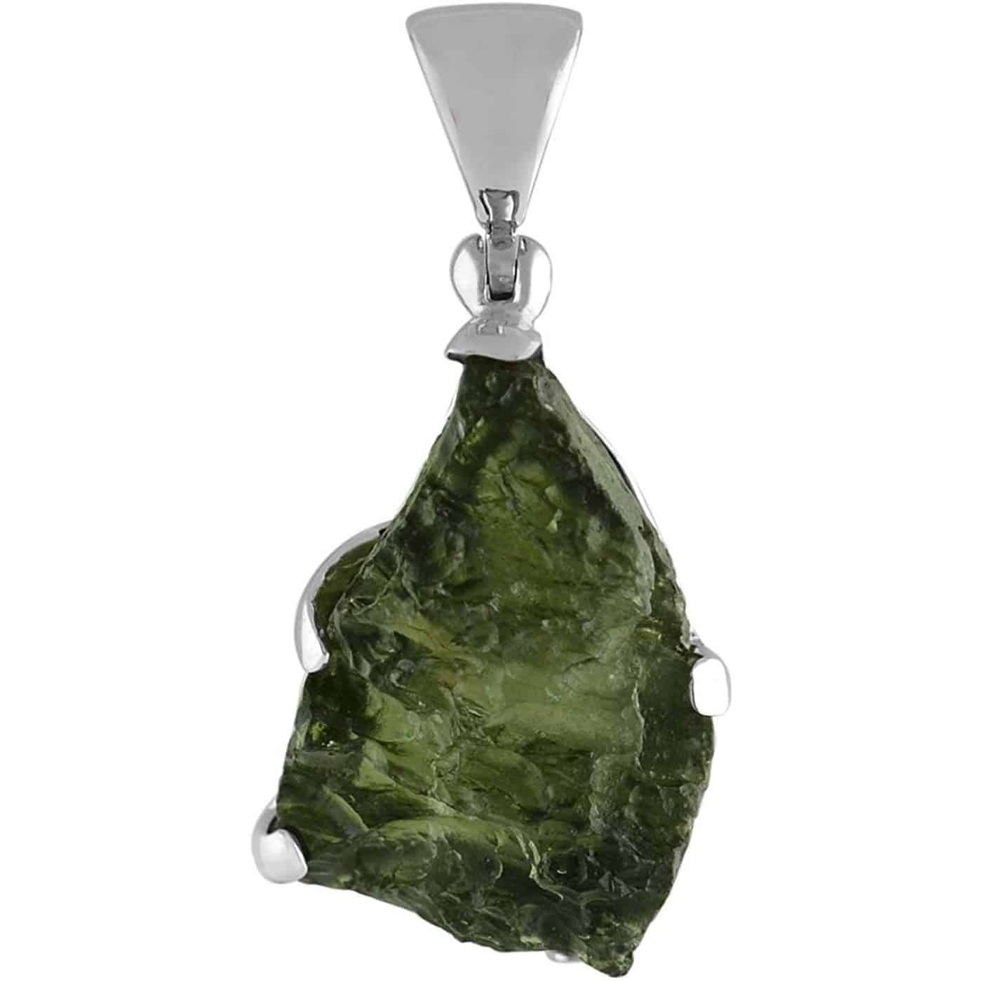 Starborn Natural Rough Moldavite Prong Set Pendant in Sterling Silver (20-30ct)