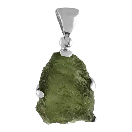 Starborn Natural Rough Moldavite Prong Set Pendant in Sterling Silver (20-30ct)