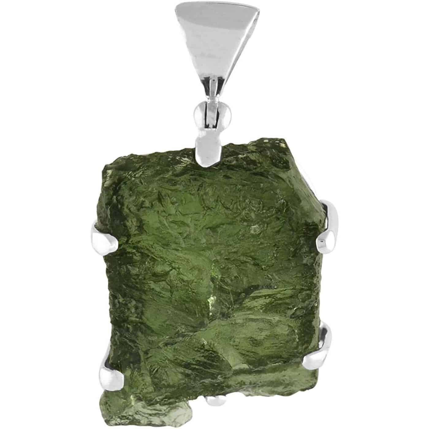 Starborn Natural Rough Moldavite Prong Set Pendant in Sterling Silver (30-39ct)