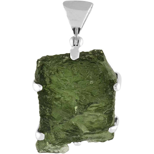 Starborn Natural Rough Moldavite Prong Set Pendant in Sterling Silver (30-39ct)
