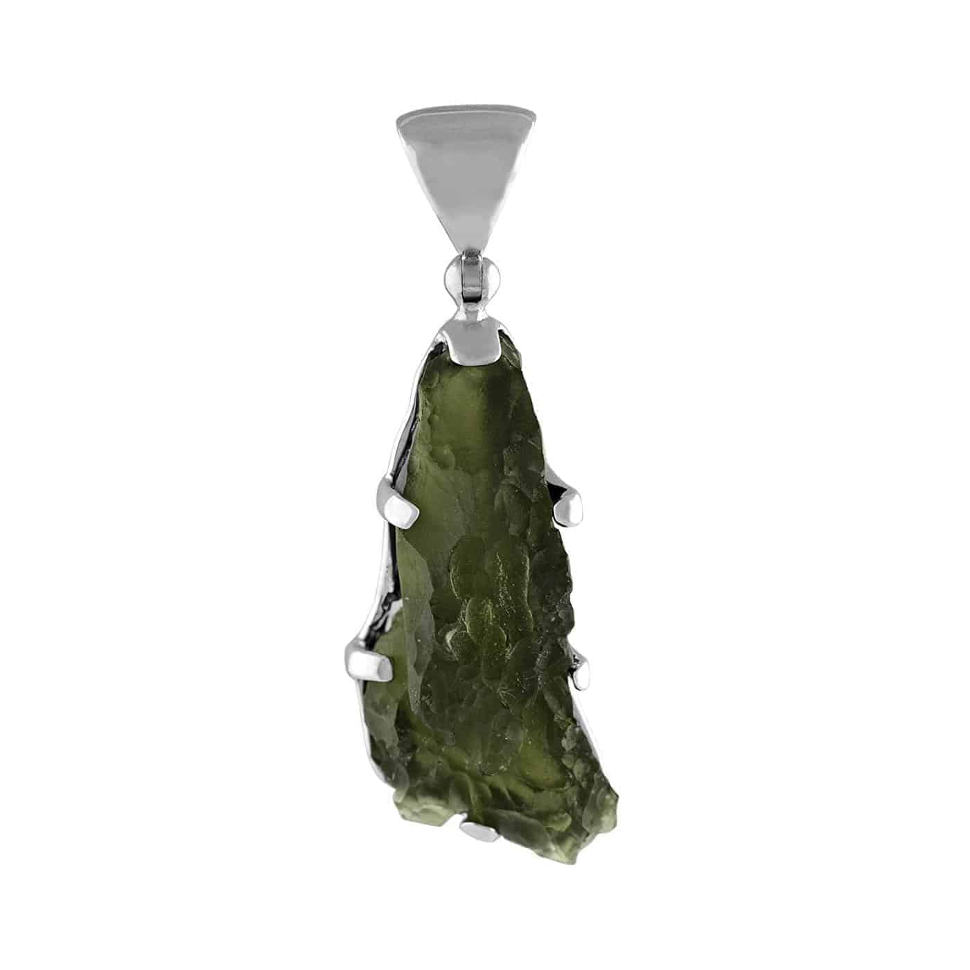 Starborn Natural Elongated Moldavite Drop Pendant in Sterling Silver