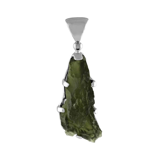 Starborn Natural Elongated Moldavite Drop Pendant in Sterling Silver