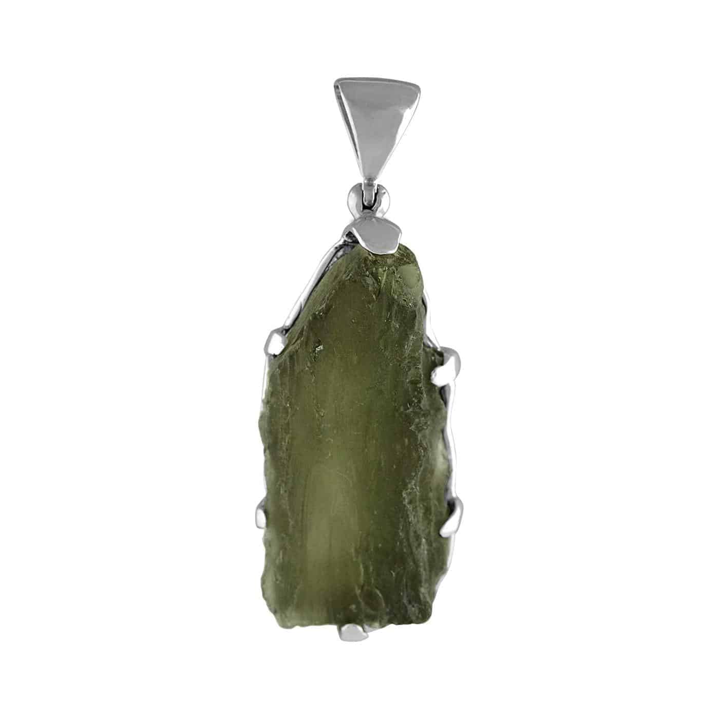 Starborn Natural Elongated Moldavite Drop Pendant in Sterling Silver