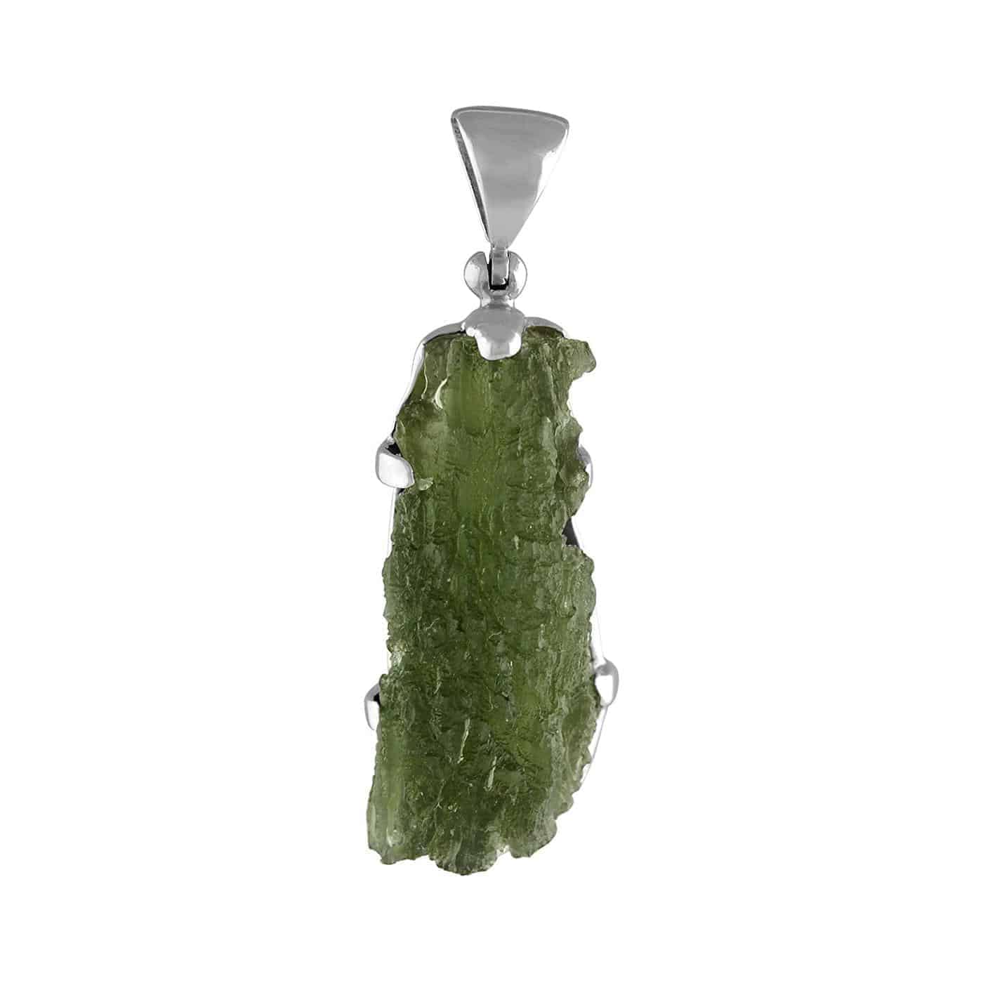 Starborn Natural Elongated Moldavite Drop Pendant in Sterling Silver