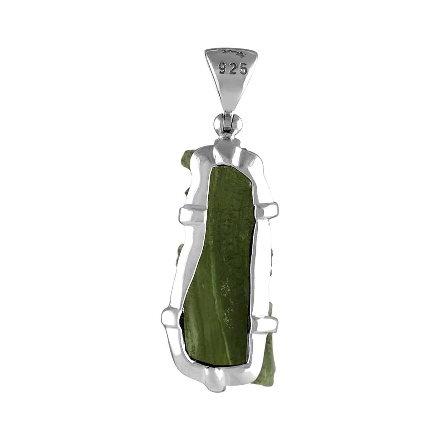 Starborn Natural Elongated Moldavite Drop Pendant in Sterling Silver