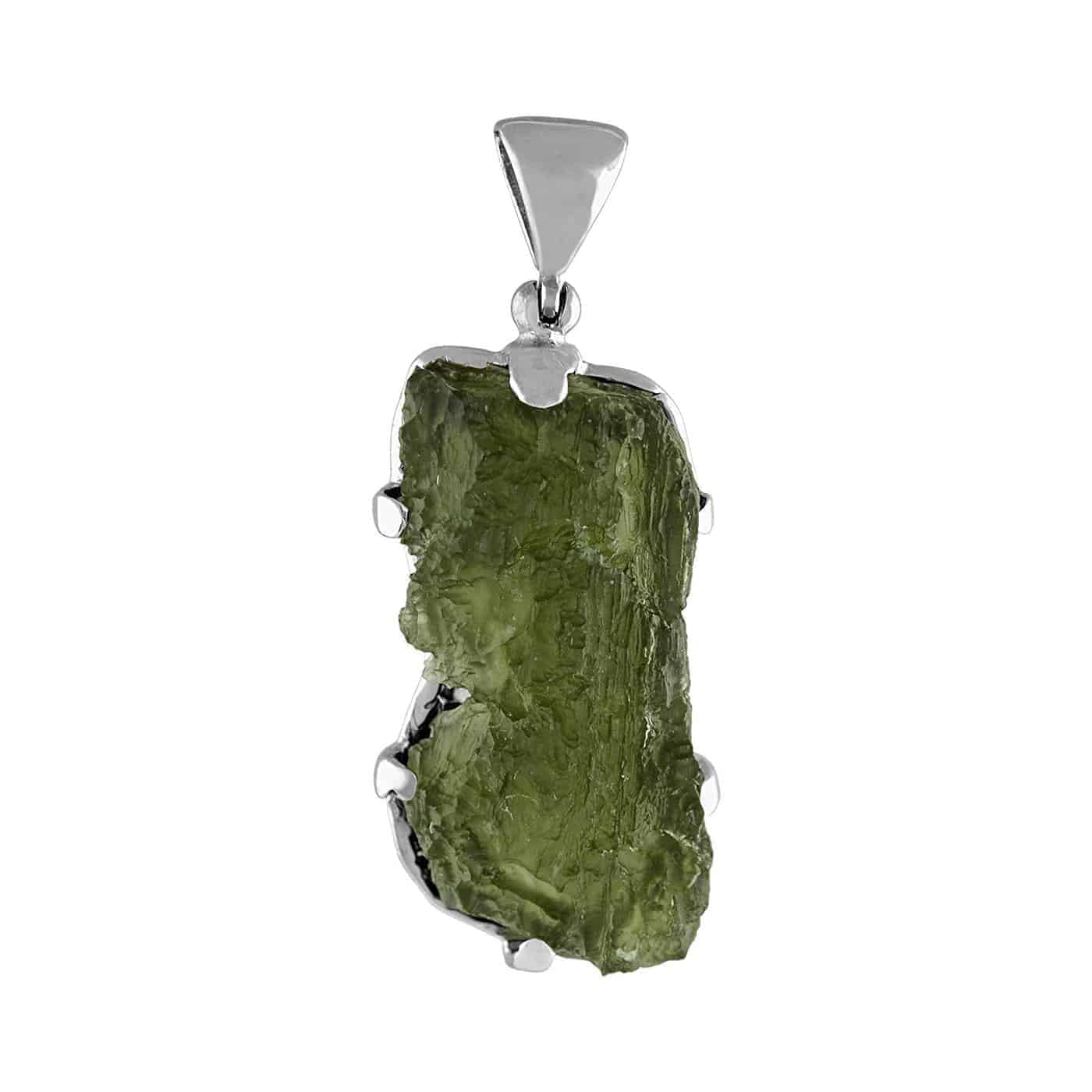 Starborn Natural Elongated Moldavite Drop Pendant in Sterling Silver