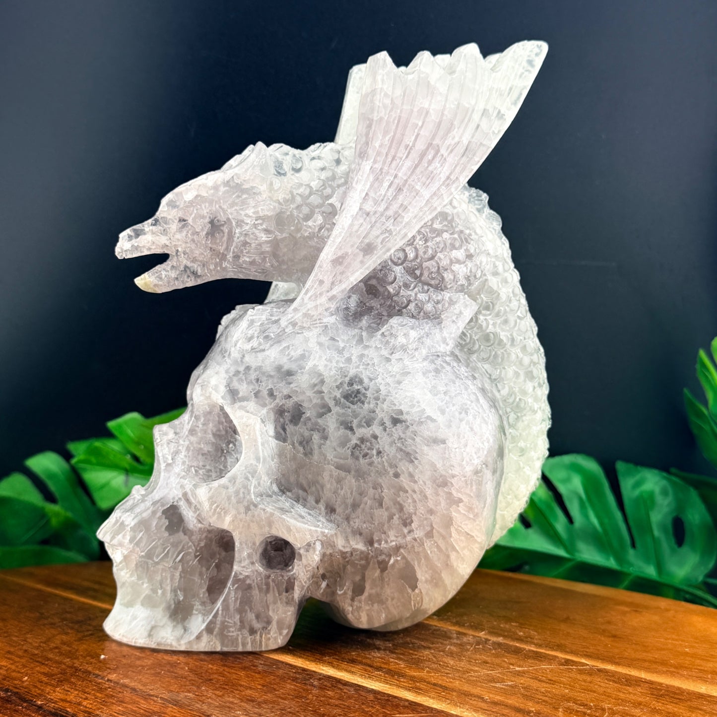 Yttrium Fluorite Dragon on Skull