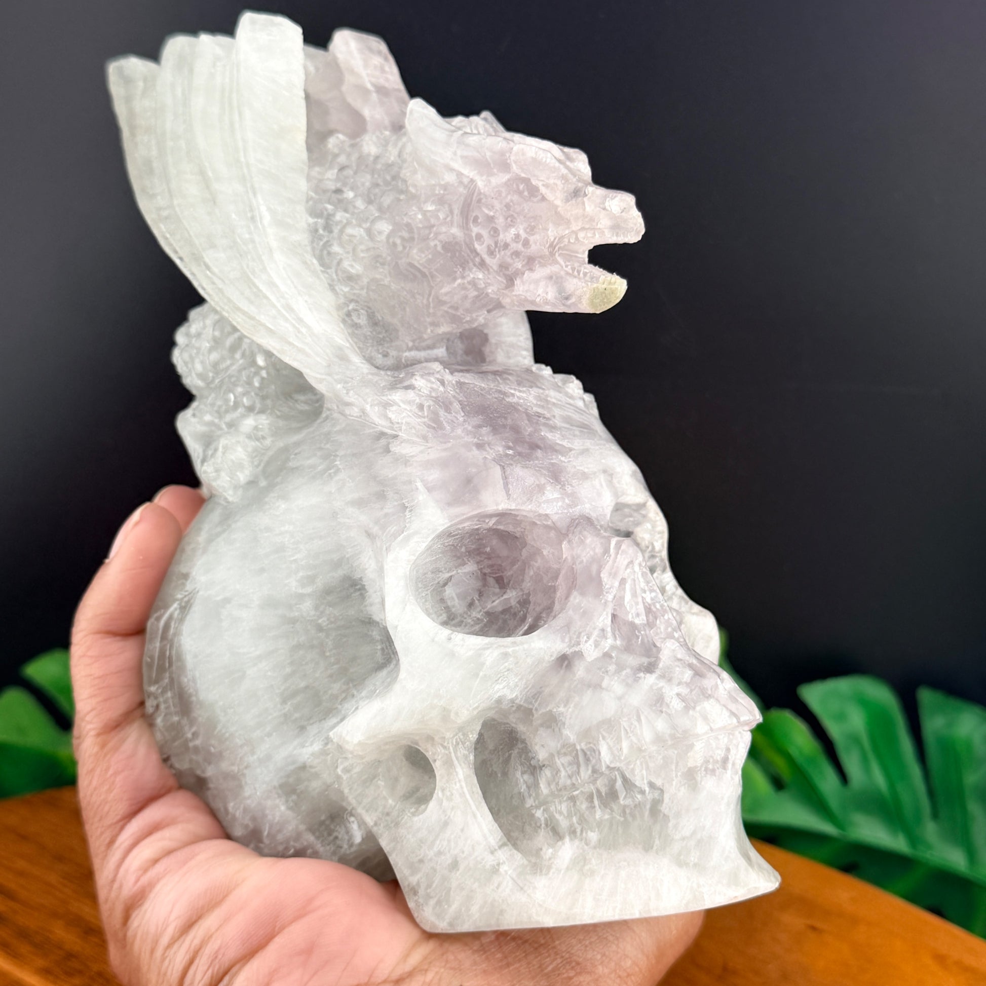 Yttrium Fluorite Dragon on Skull