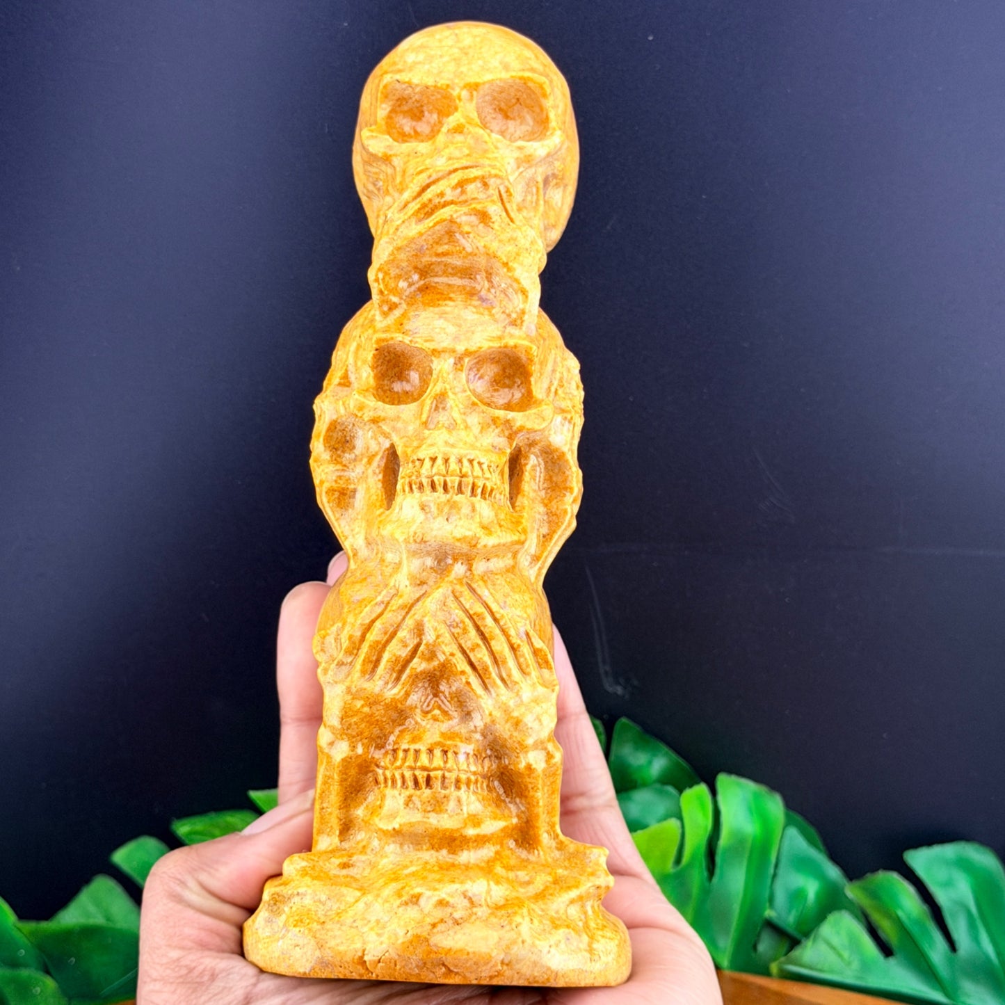 Yellow Jade Three Wise Skulls 