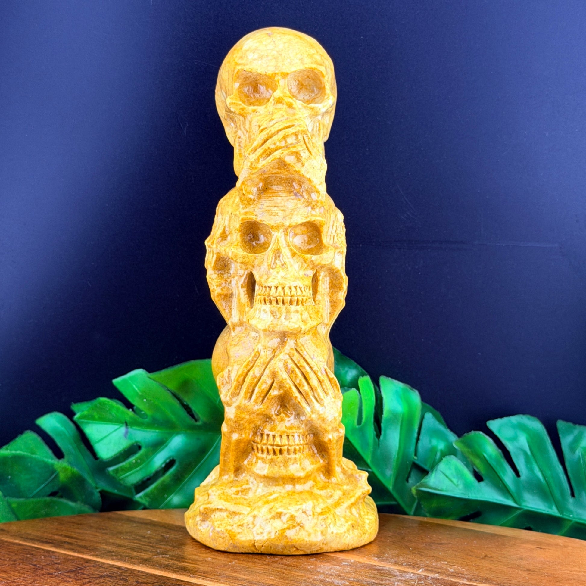 Yellow Jade Three Wise Skulls 