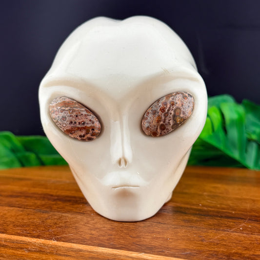 White Jade and Leopard Skin Jasper Alien