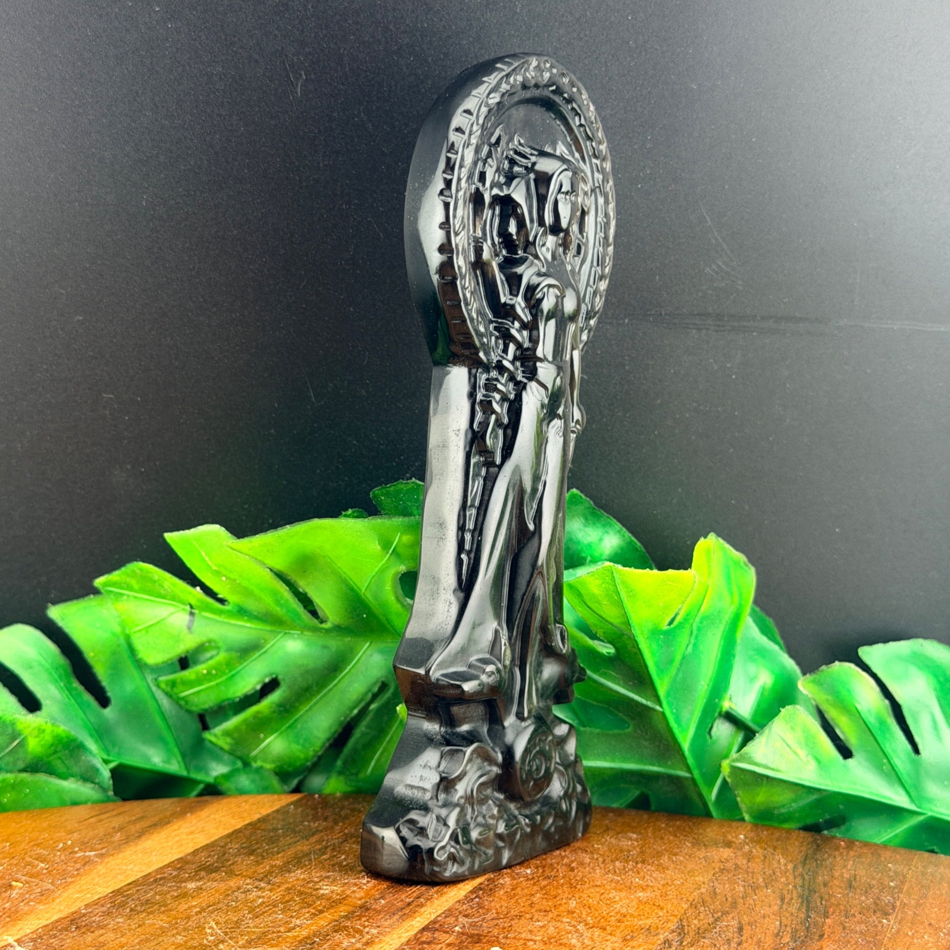 Silver Sheen Obsidian Hecate Goddess Carving