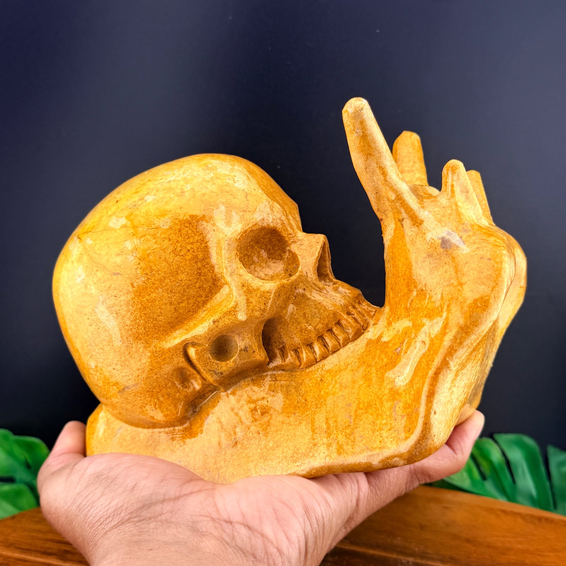 Yellow Jade Skull Snail Carving