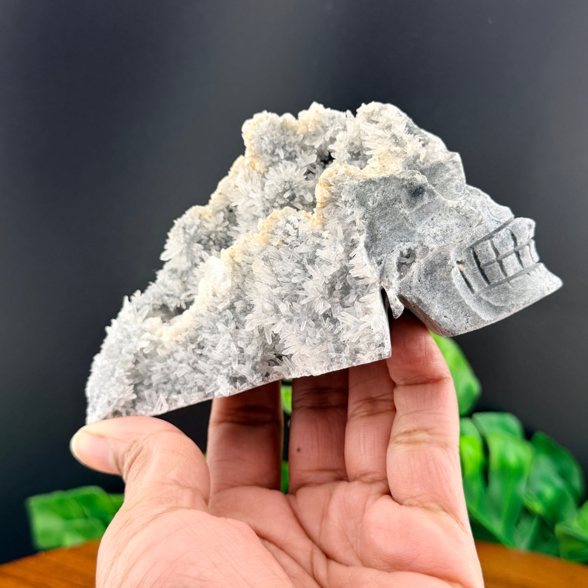 Calcite on Silver Needle Quartz Chief Skull