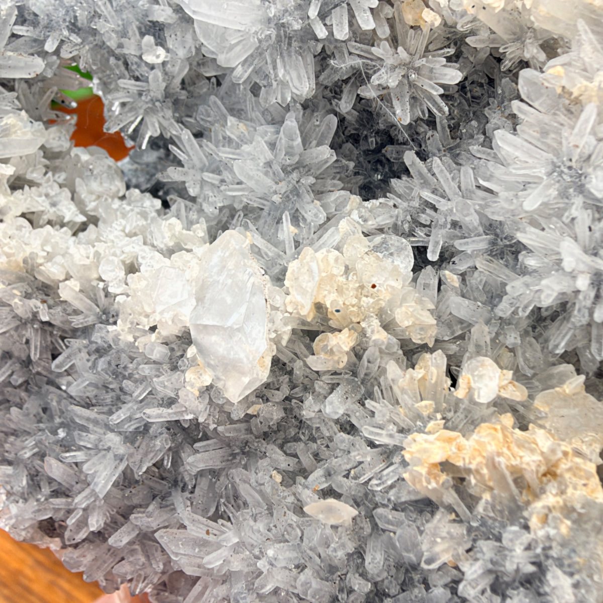 Calcite on Silver Needle Quartz Chief Skull