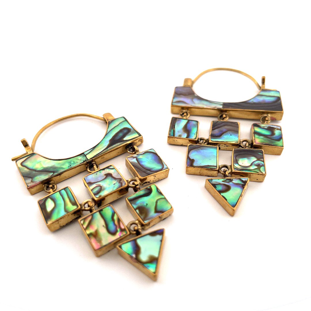 Abalone Shell Geometric Dangle Earrings - Sage & Magic