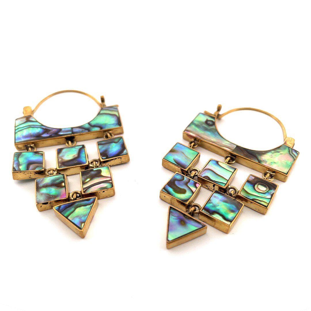 Abalone Shell Geometric Dangle Earrings - Sage & Magic