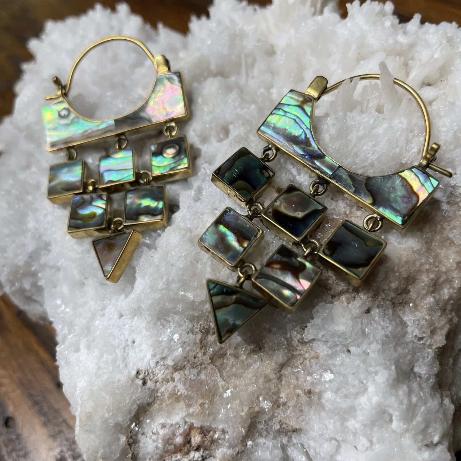 Abalone Shell Geometric Dangle Earrings - Sage & Magic