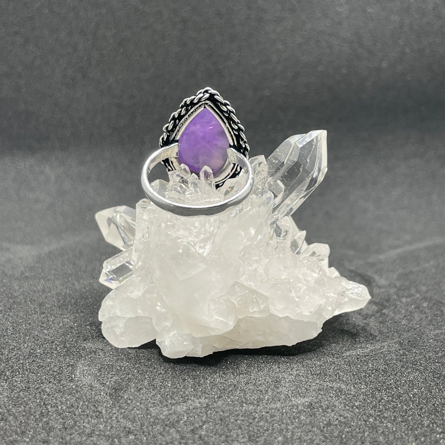 Amethyst S925 Teardrop Vintage Style Ring (Sz 8) - Sage & Magic