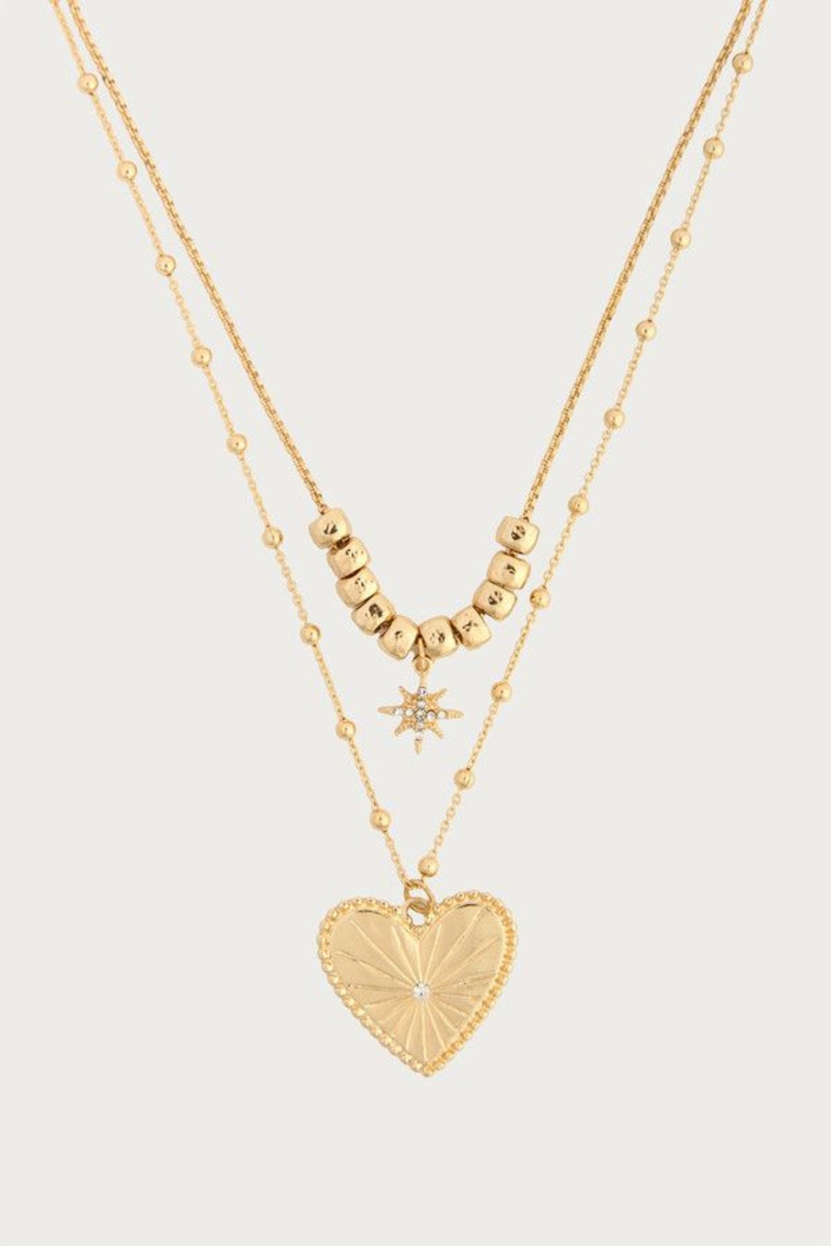Layered Heart Charm Necklace