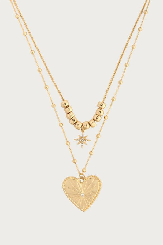 Layered Heart Charm Necklace