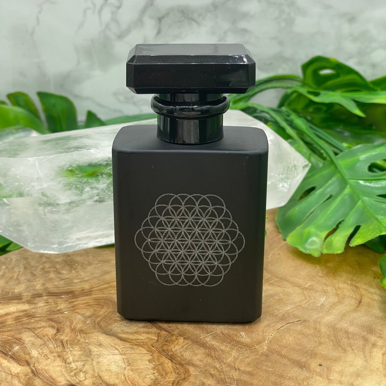 Black Glass Etched Perfume Bottle - Sage & Magic