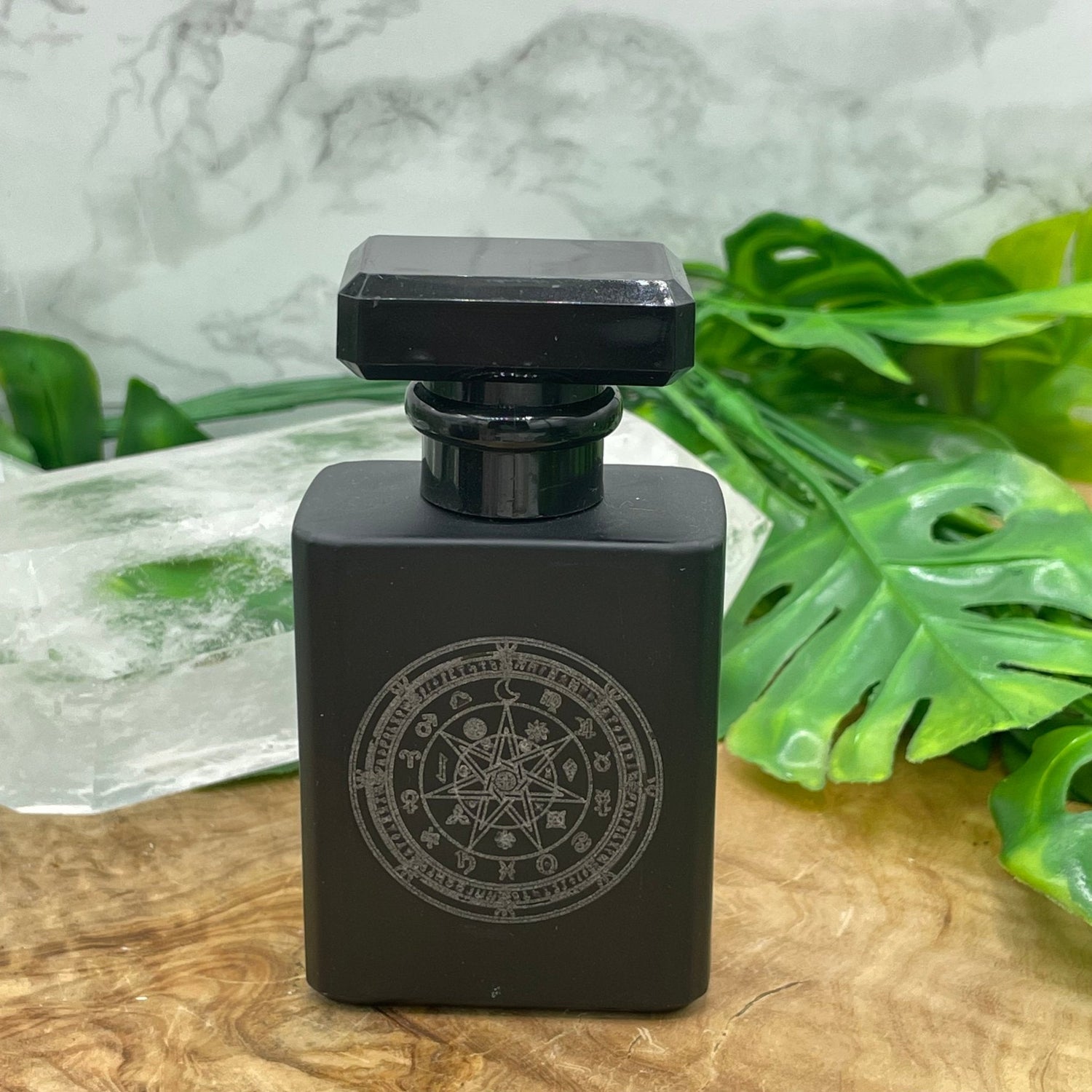 Black Glass Etched Perfume Bottle - Sage & Magic