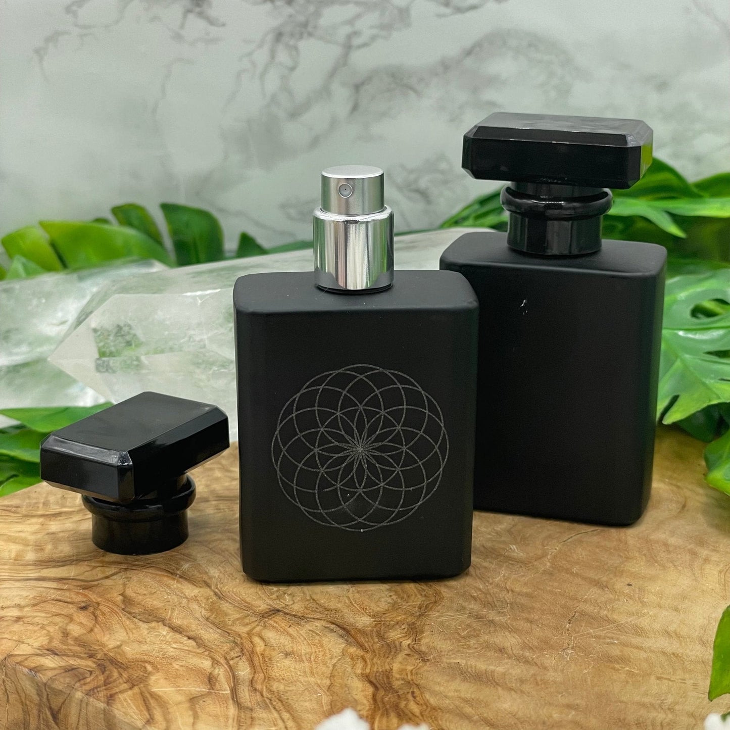 Black Glass Etched Perfume Bottle - Sage & Magic