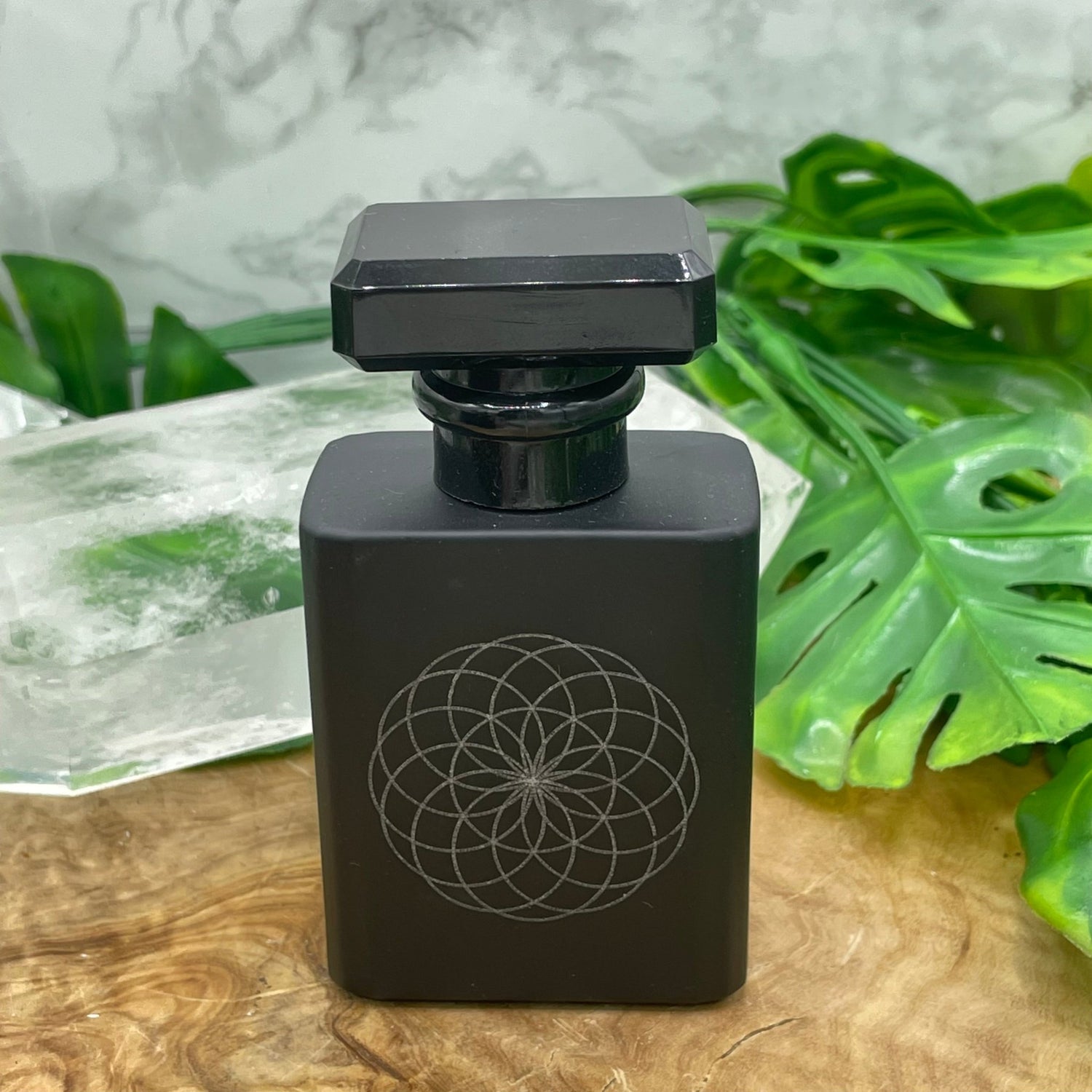 Black Glass Etched Perfume Bottle - Sage & Magic