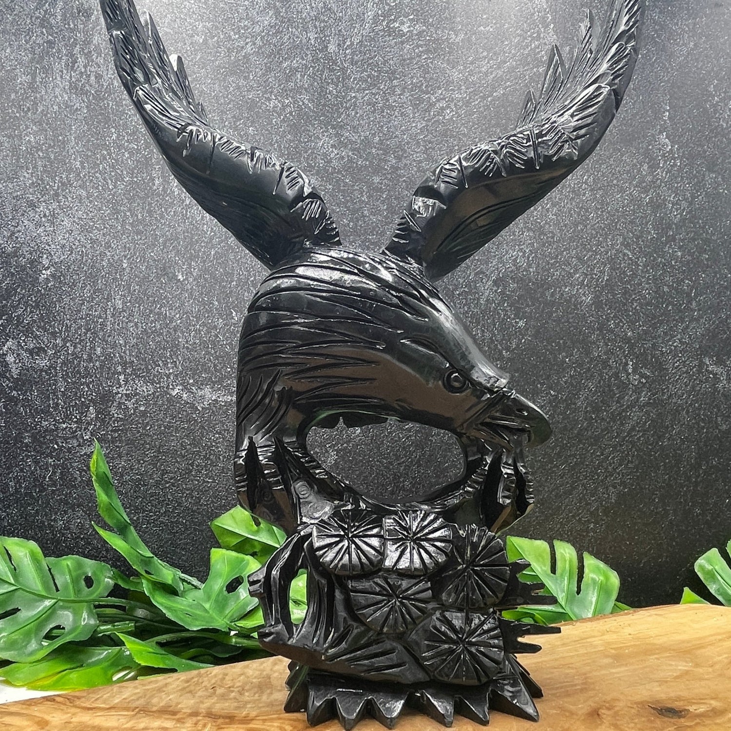 Black Obsidian Abstract Eagle Carving - Sage & Magic