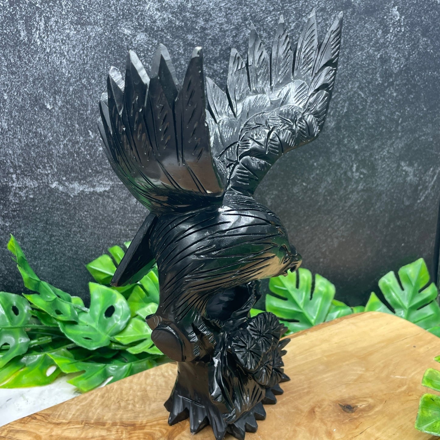 Black Obsidian Abstract Eagle Carving - Sage & Magic