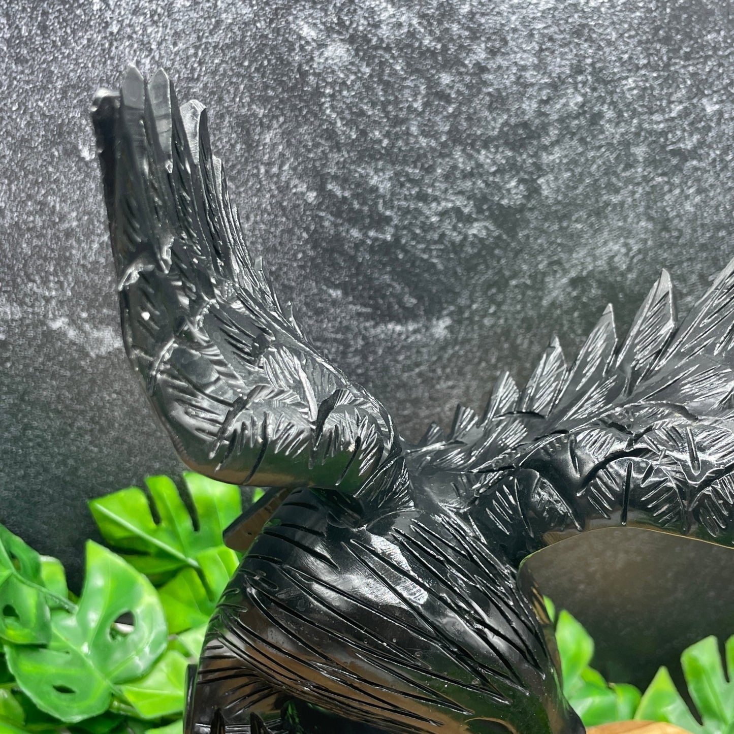 Black Obsidian Abstract Eagle Carving - Sage & Magic