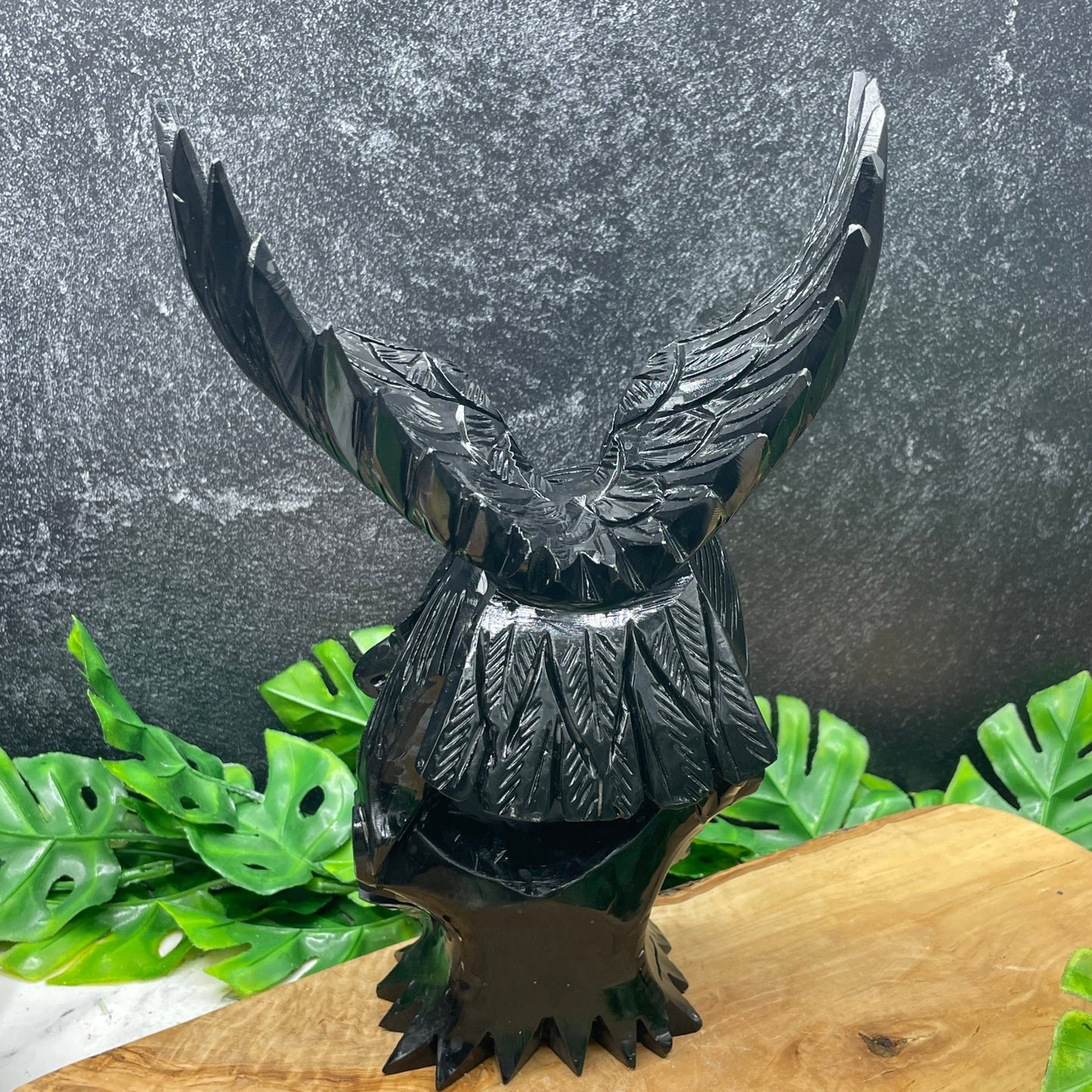 Black Obsidian Abstract Eagle Carving - Sage & Magic