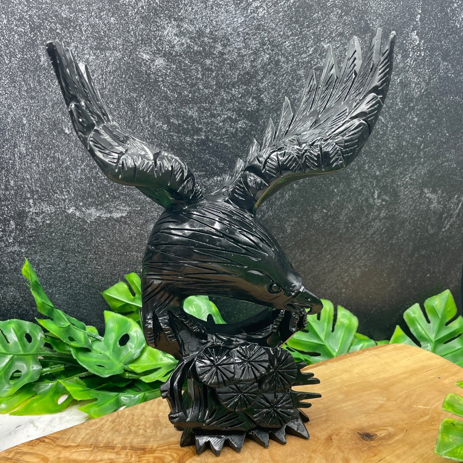 Black Obsidian Abstract Eagle Carving - Sage & Magic