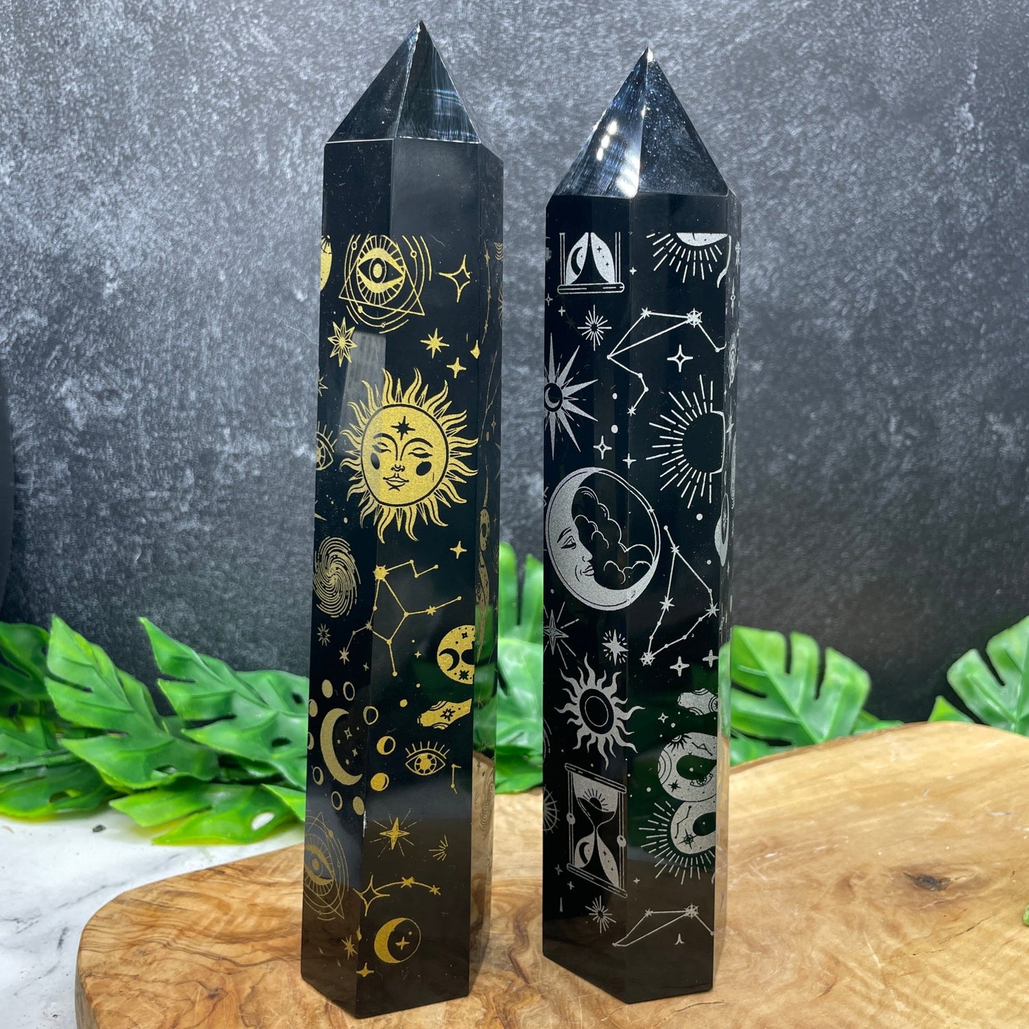 Black Obsidian Cosmic Etched Tower - Sage & Magic