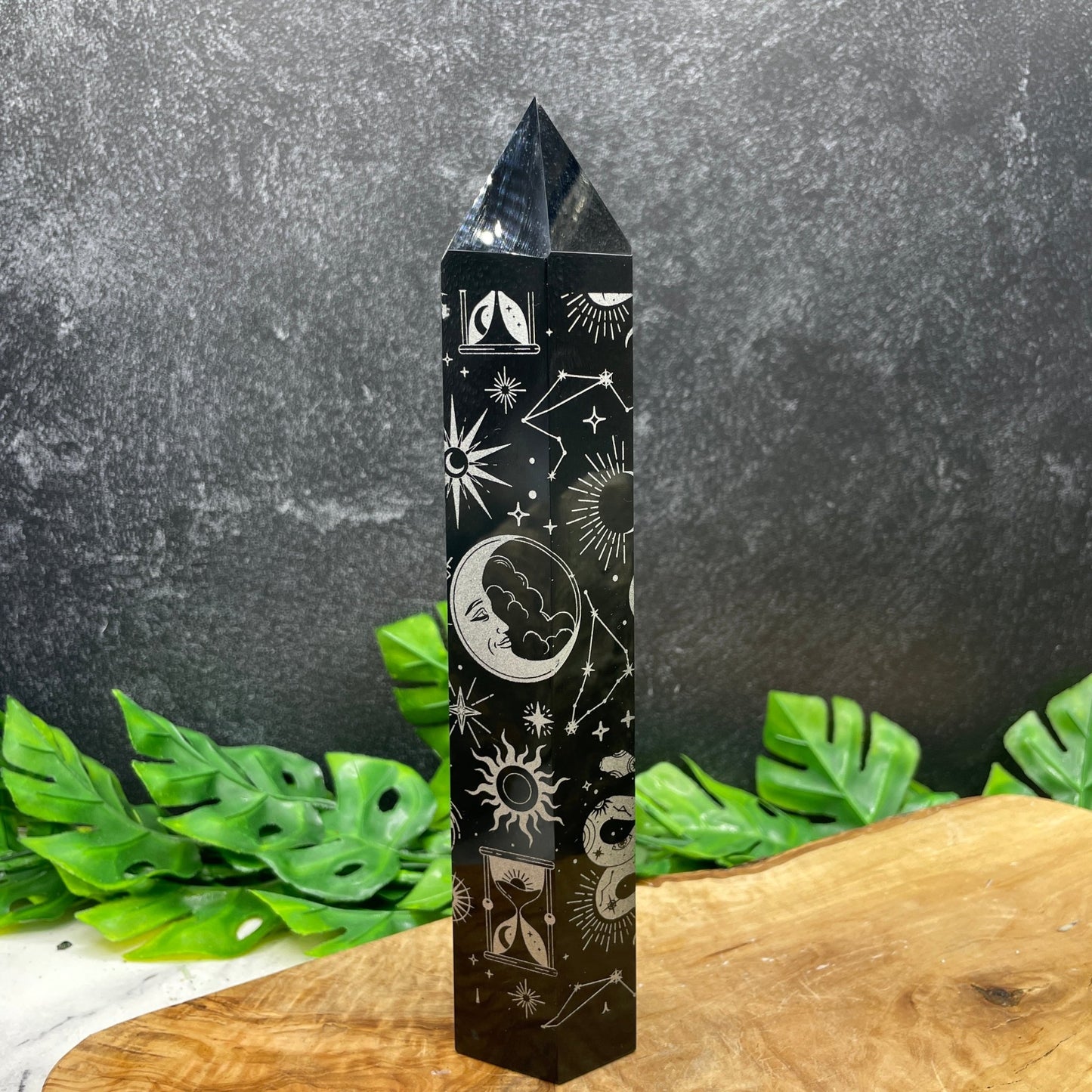 Black Obsidian Cosmic Etched Tower - Sage & Magic