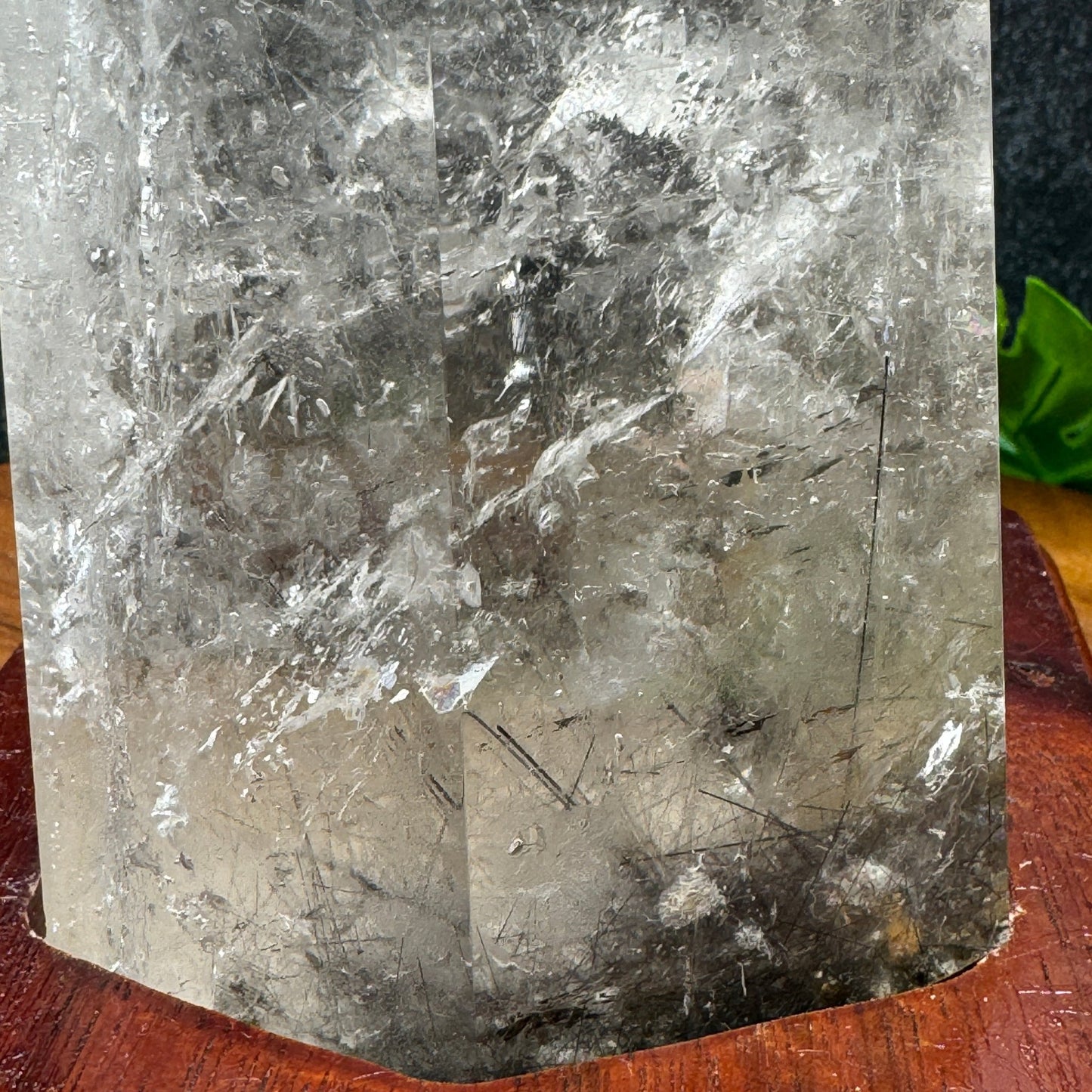 Black Rutile in Clear Quartz Tower with Stand - Sage & Magic