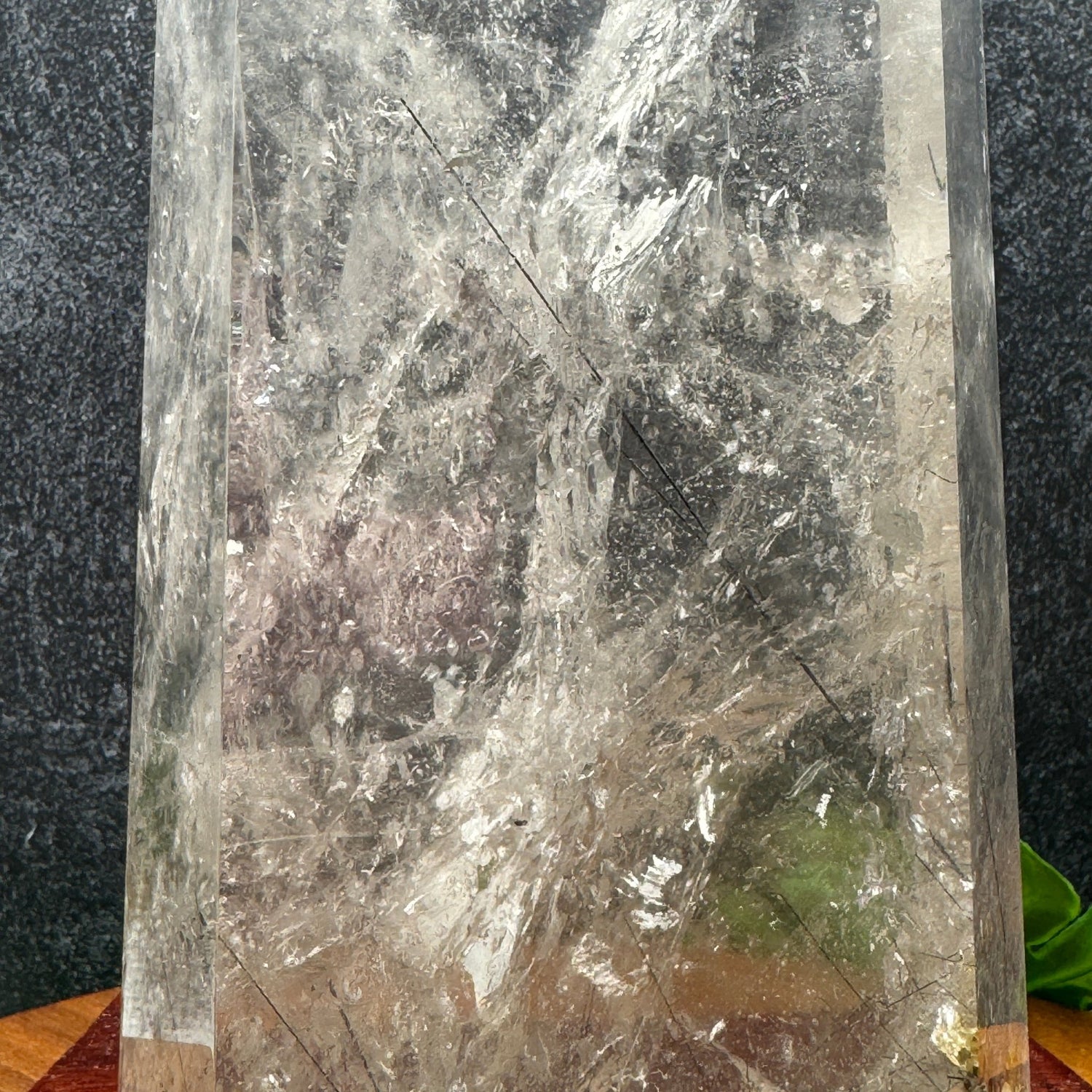 Black Rutile in Clear Quartz Tower with Stand - Sage & Magic